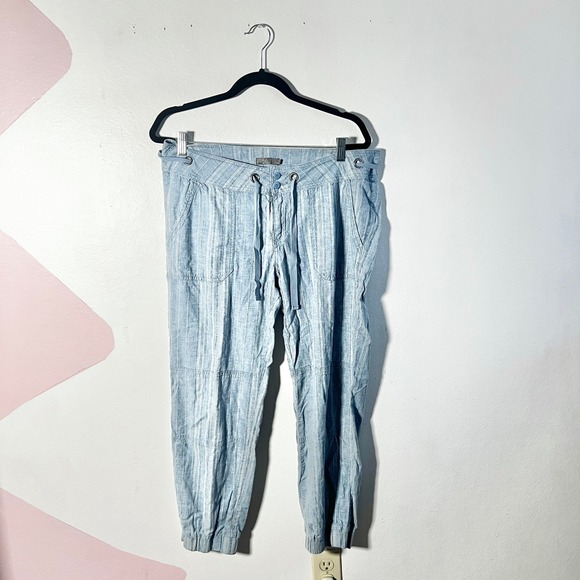 Prana Pants - Prana Jogger Pants Women's 14 Blue Striped Hemp Organic Cotton Drawstring
